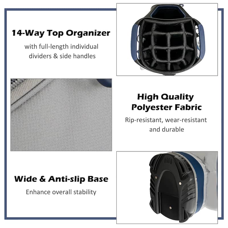 10.5'' Golf Stand Bag w/14 Way Dividers Rain Hood 7 Zippered Pockets - See Details