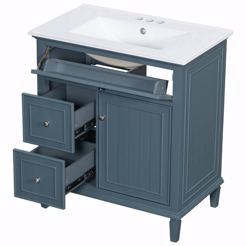 30 Inch Bathroom Vanity with Sink, Modern Vanity Cabinet with One Flip Drawer and Two Storage Drawers