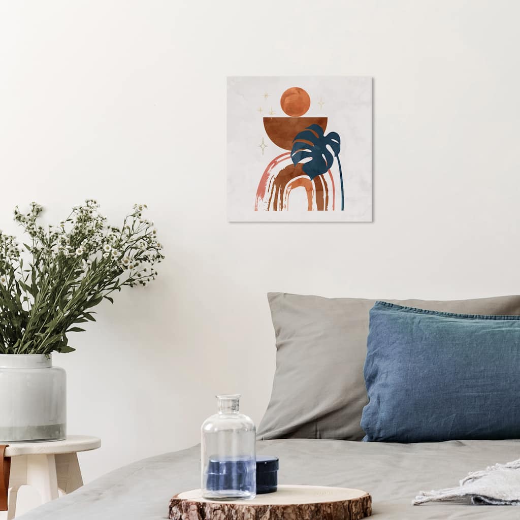 Wynwood Studio Prints Abstract Sun and Plants Brown and Copper Modern & Contemporary Wall Art Canvas Print