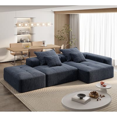 Modern Oversized Modular Sectional Sofa in Blue with Sparkling Chenille Fabric and No Assembly