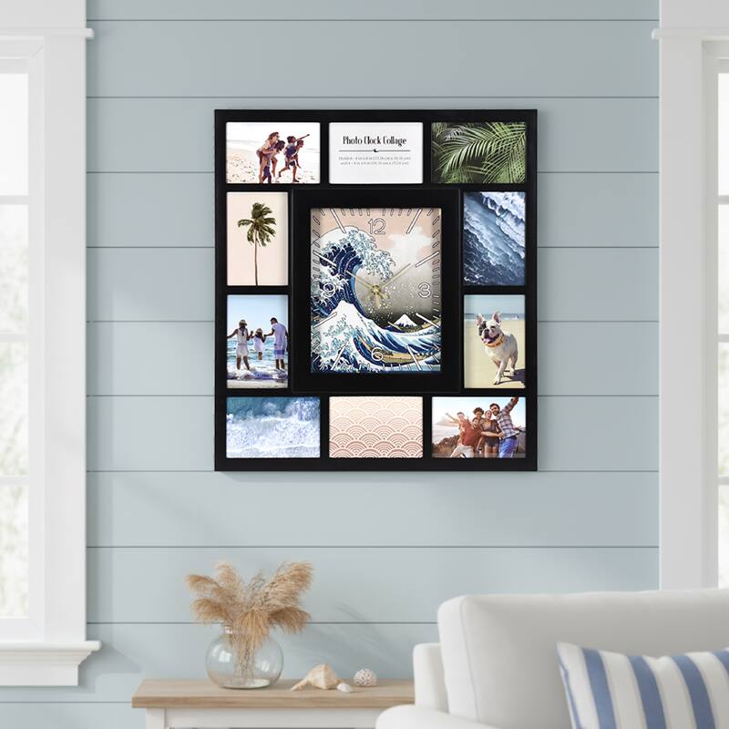 American Art Decor Picture Frame Collage Wall Clock 12 Photo Display Slots