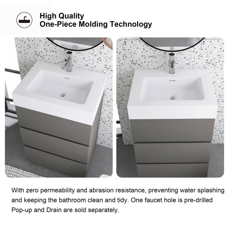 Freestanding Bathroom Vanity with White Solid Surface Top