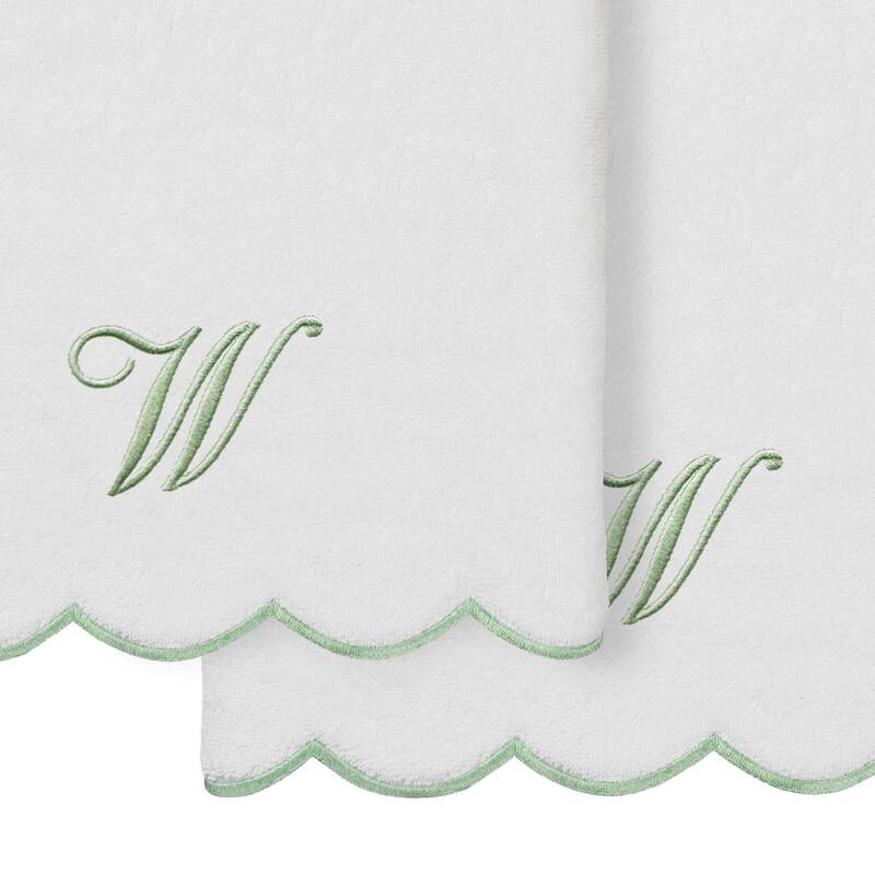 Authentic Hotel and Spa 100% Turkish Cotton Green ADORNIA Scallop Personalized 2 Piece Bath Towel Set - 2 Bath Towels