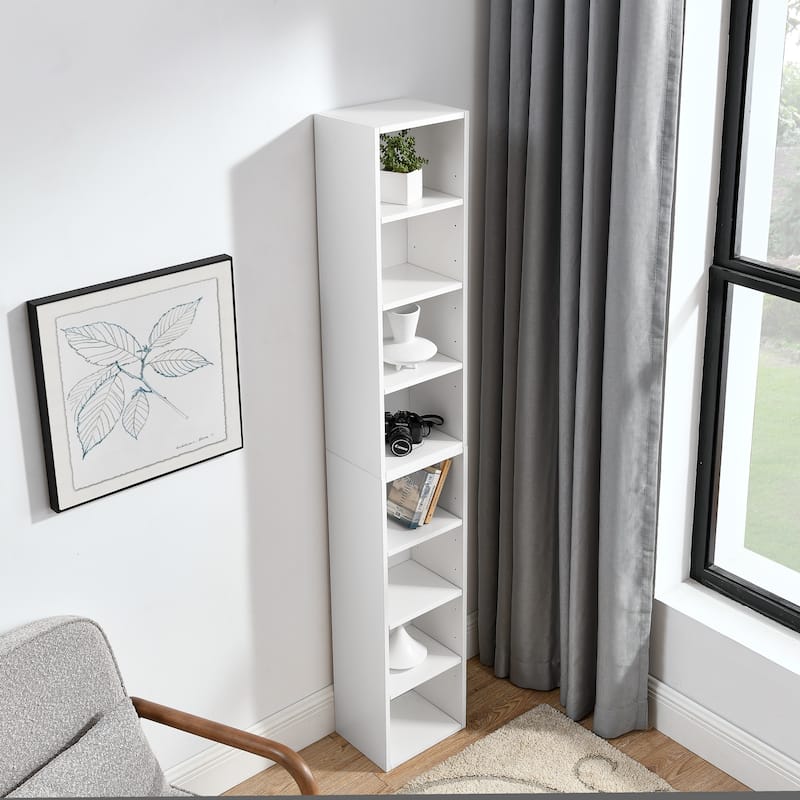 8-Tier Media Tower Rack, CD DVD Slim Storage Cabinet with Adjustable Shelves, Tall Narrow Bookcase Display Bookshelf