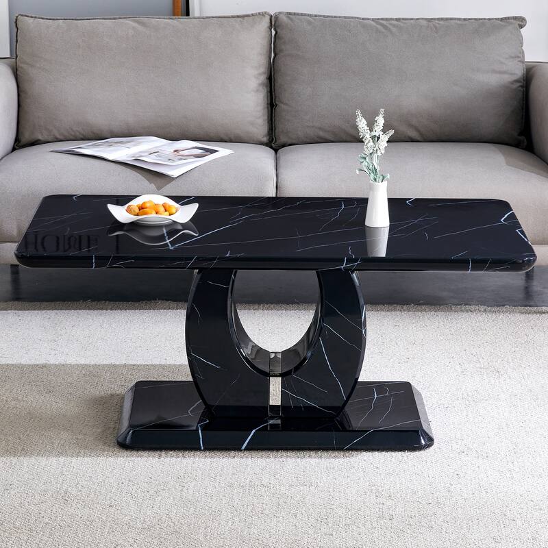 Modern minimalist black MDF pattern sticker pattern MDF rectangular coffee table. Add a peaceful and comfortable atmosph