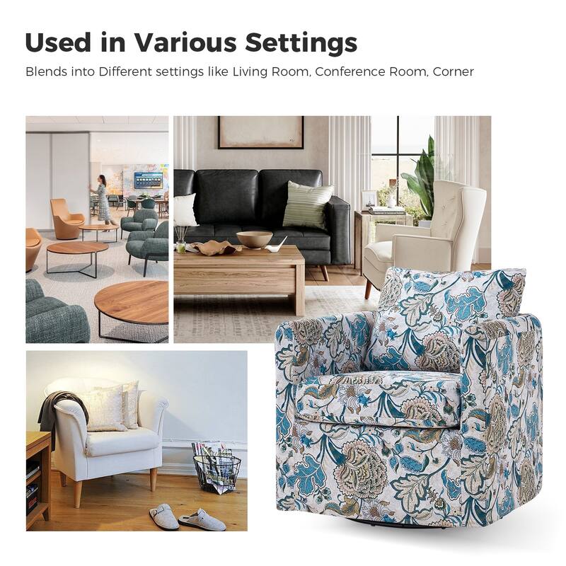 Erkenbald Modern Slipcovered Swivel Chair with Removable Cushion by HULALA HOME