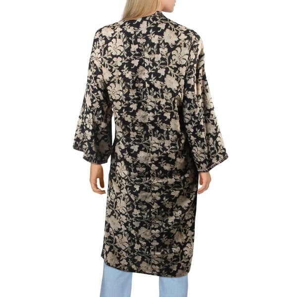 Free People Rumi Floral Print Reversible Side Slit Long Tie Front Kimono
