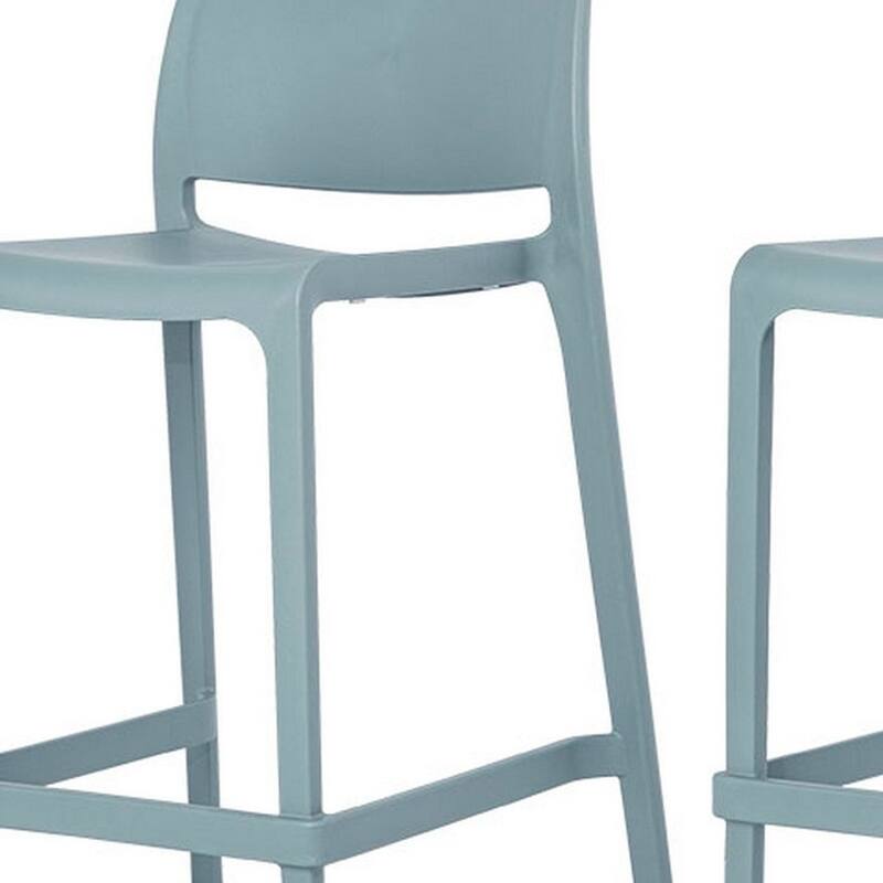 HomeRoots Set of Four 26" Baby Blue Heavy Duty Plastic Low Back Outdoor Counter Height Bar Chairs
