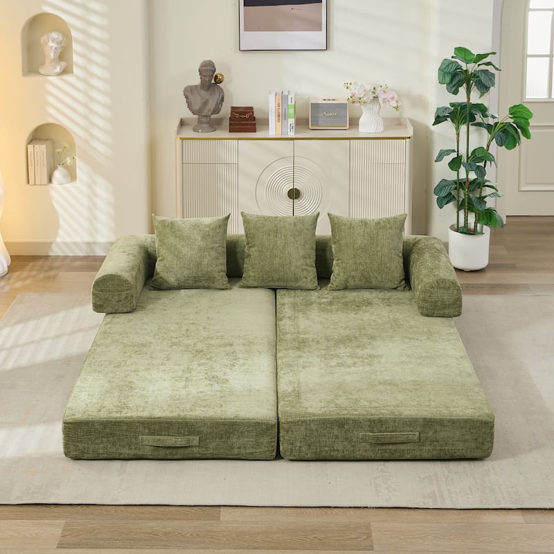 Comfy Convertible Folding Mattress Couch,Floor Sofa Bed, Chenille Floor Sofa With Armrest, Floor Sofa Lounge Couch