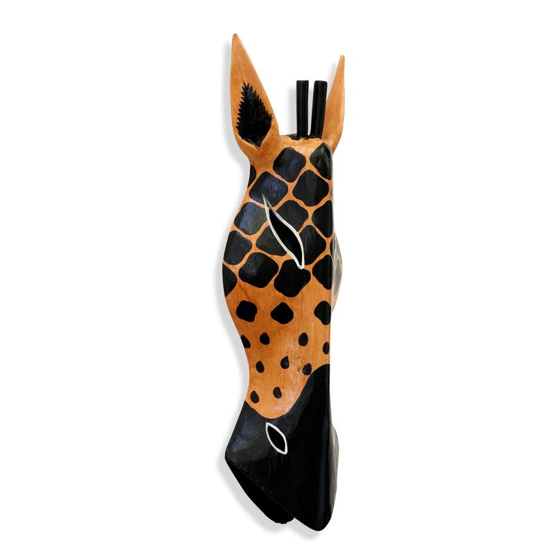 Wooden Tribal Giraffe Mask Orange Black Hand Carved Wall Plaque Hanging Home Decor Accent Art Unique Sculpture Handmade Handc - 20" Tall x 6" Wide x 2.5" Deep