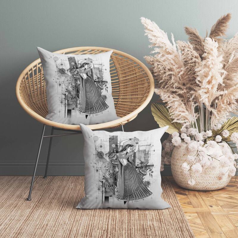 Gracefully Dancing Woman Faux Suede Reversible Throw Pillow Gray
