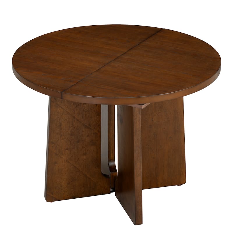 Solid Wood 57.3" Round Dining Table with Extendable Top and Removable Leaf for Gatherings and Family Meals