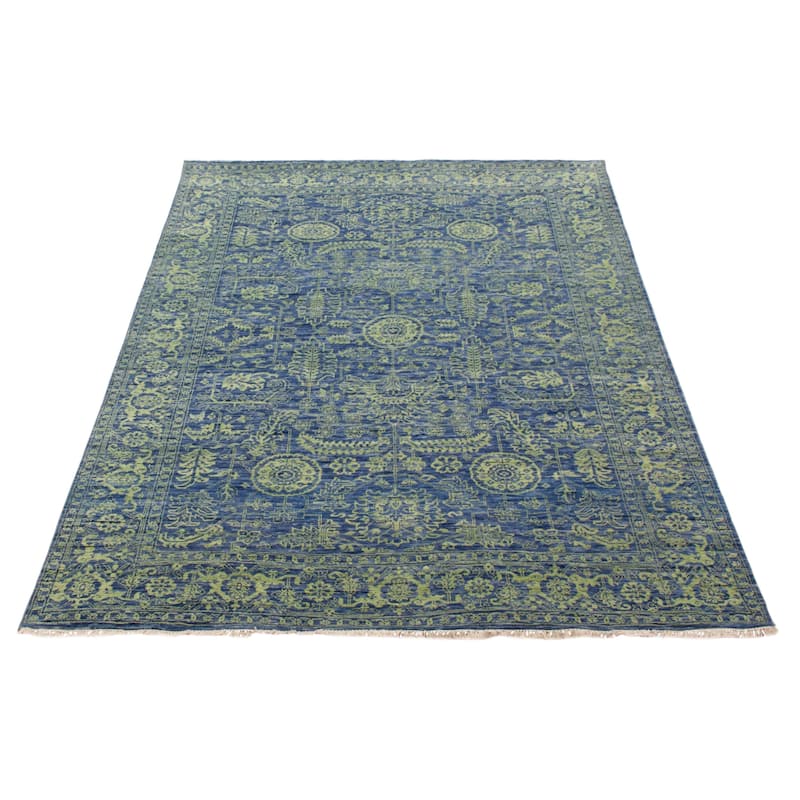 ECARPETGALLERY Hand-knotted Heritage Dark Blue Silk, Wool Rug - 6' 2" x 9' 2"