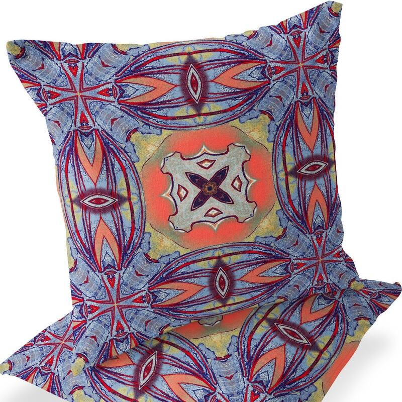 HomeRoots Set of Two 16" X 16" Blue and Purple Blown Seam Floral Indoor Outdoor Throw Pillow - 16.00' X '16.00' X '5.00