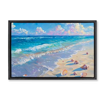 Stupell Seashells Along Sea Shore Framed Floater Canvas Wall Art Design By LSR Design Studio