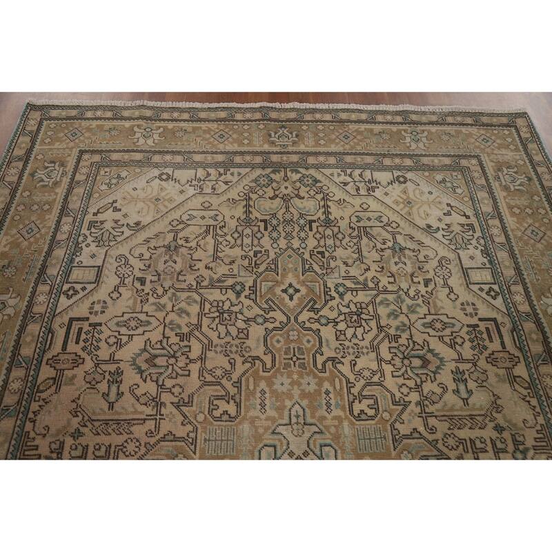 Hand Knotted Oriental 100% Wool Carpet Traditional Medallion Peach Tabriz Area Rug - 9' 7'' X 6' 5''