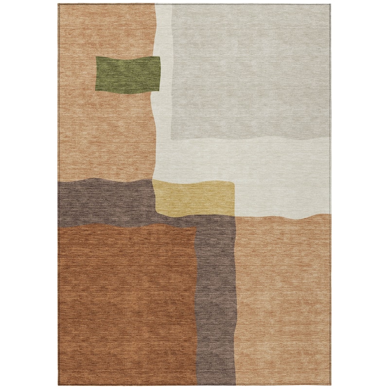 Machine Washable Indoor/ Outdoor Contemporary Blox Chantille Rug