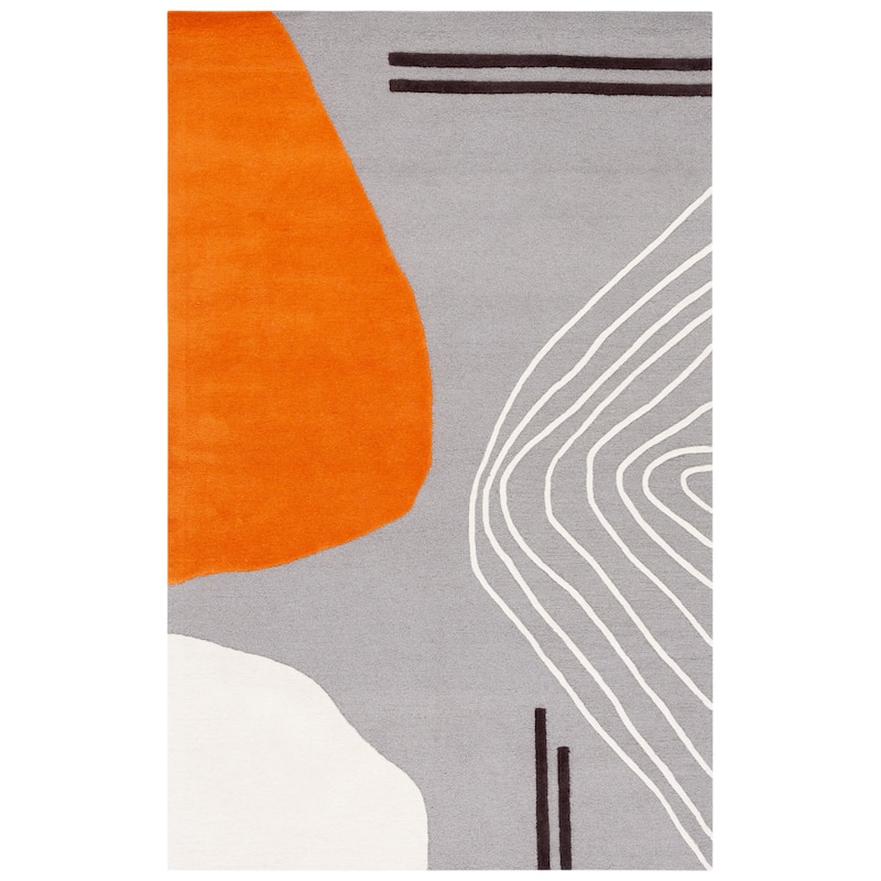 SAFAVIEH Handmade Rodeo Drive Vutka Mid-Century Modern Wool Rug - 6' Square - Grey/Rust - Square