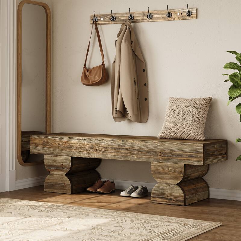 59-Inch Solid Wood Entryway Shoe Bench Farmhouse End of Bed