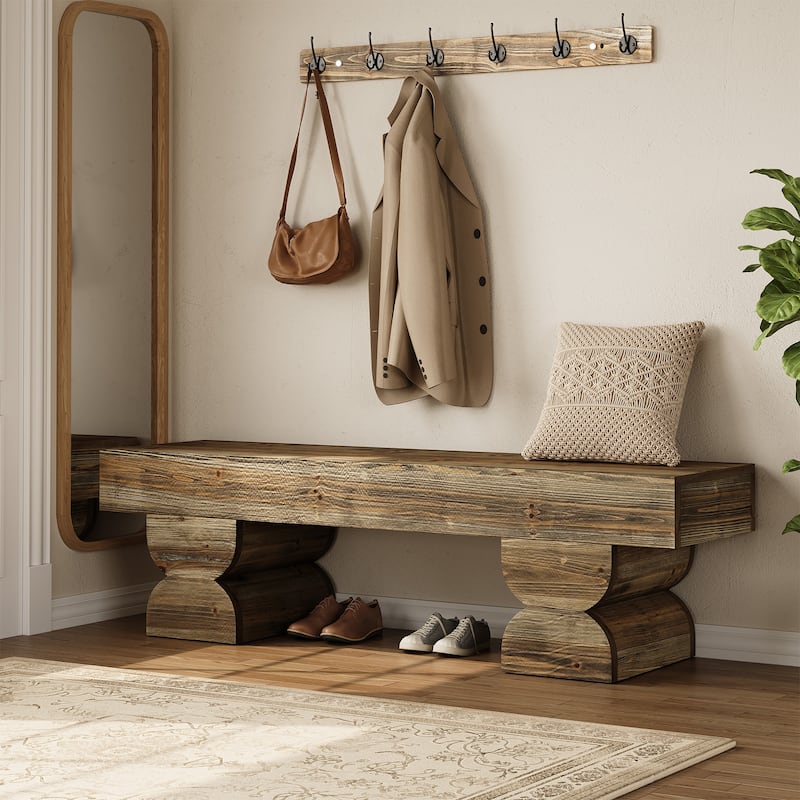 Farmhouse 59-Inch Entryway Bench, Solid Wood Shoe Bench