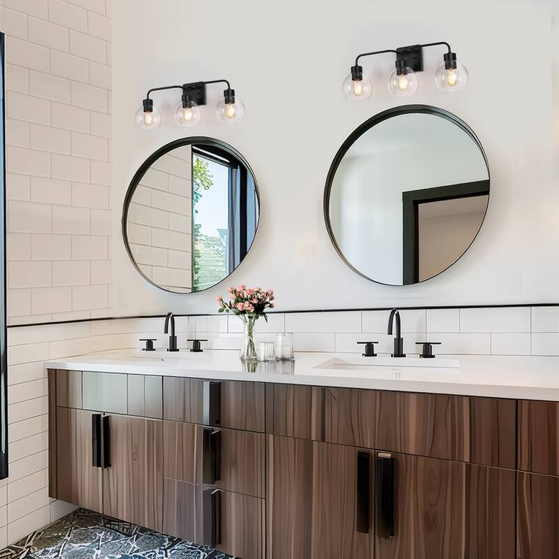 Black/Gold 3-Light Modern Farmhouse Bathroom Vanity Lights Glass Linear Wall Sconces - 24.5" L x 6" W x 9.5" H