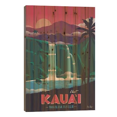 Wailua Falls Print On Wood by IdeaStorm Studios - Multi-Color