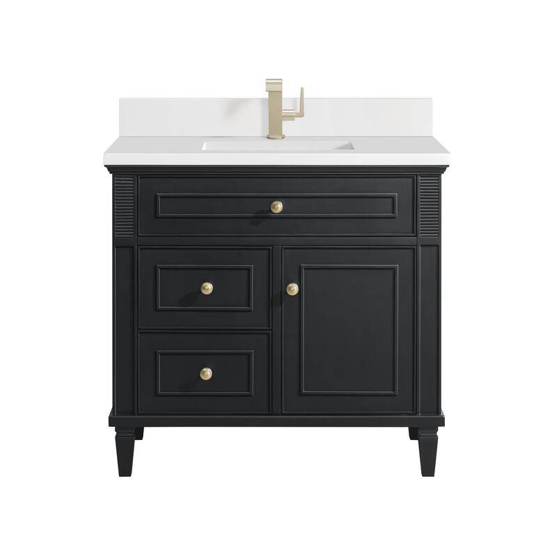 James Martin Vanities Lorelai 36" Single Vanity, Black Onyx - White Zeus - Single Hole.