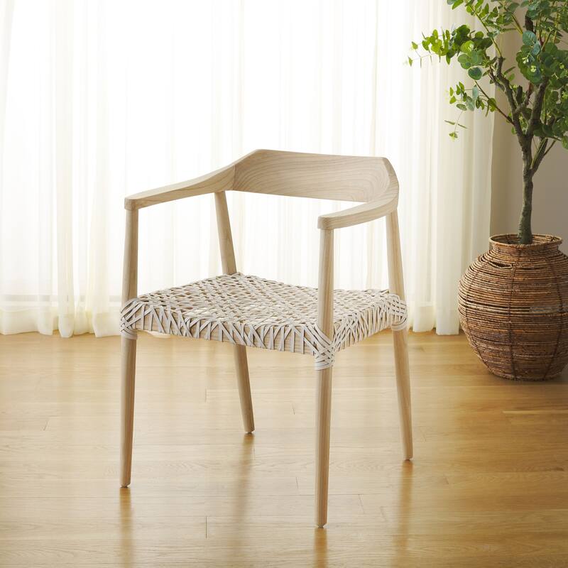 Munro Wanda Woven Leather & Solid Wood Accent Chair (Fully Assembled) - 22" W x 20.5" L x 28.5" H - 22Wx21Dx29H