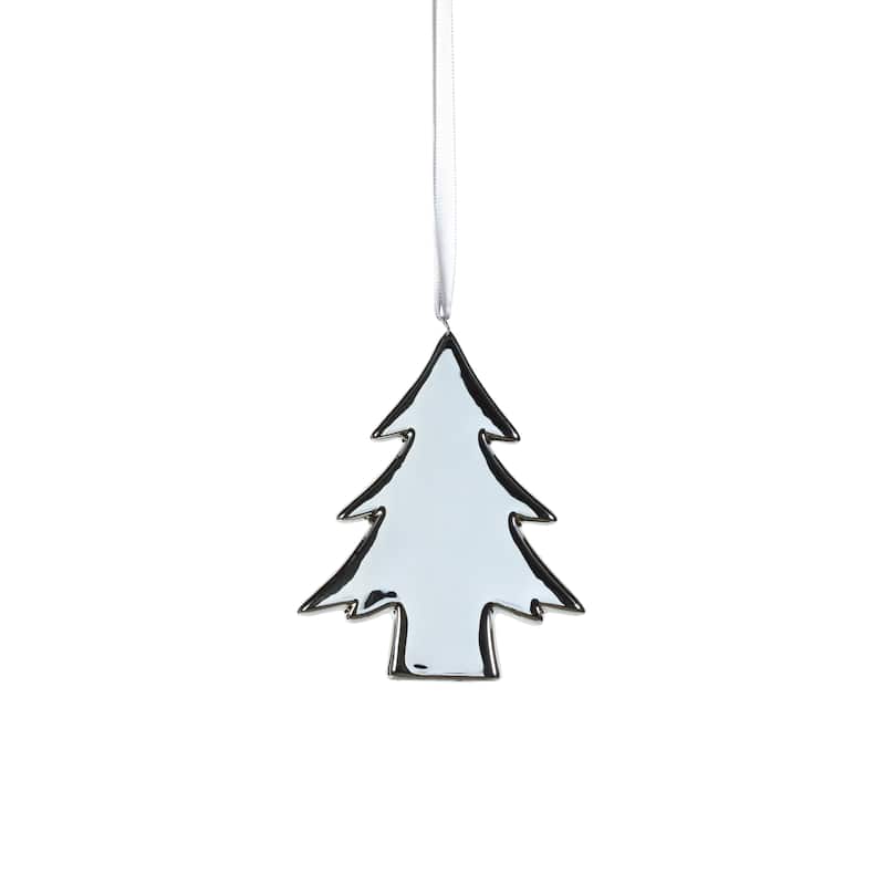 Ceramic Flat Tree Hanging Ornaments, Set of 8