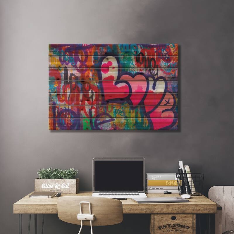 One Love IV Print On Wood by KBM - Multi-Color