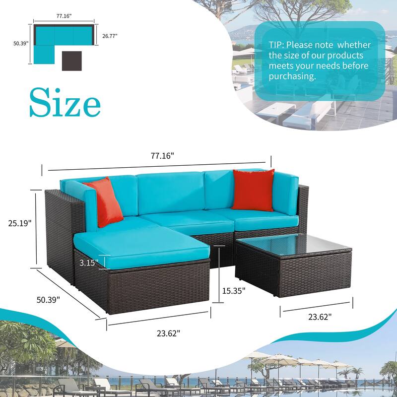 Futzca 5-Piece PE Wicker Outdoor Patio Furniture Set