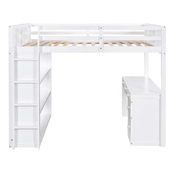 slide 2 of 21, Versatile Full Size High Loft Bed with Ladder, Shelves and Desk White - Full
