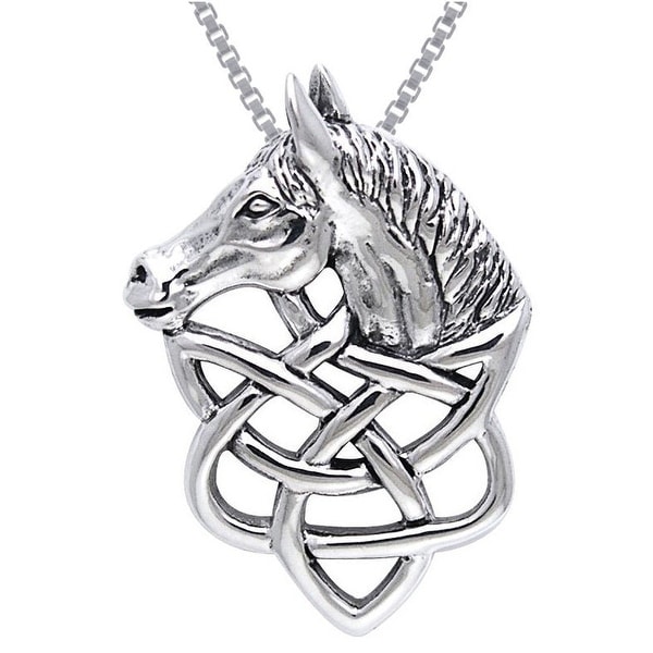 Sterling Silver Celtic Knot Work Horse Head Necklace