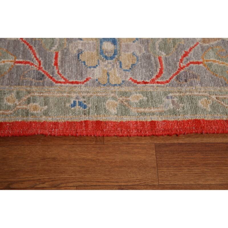 Red Floral Oushak Vegetable Dye Area Rug Handmade Wool Carpet - 8'2"x 9'11"