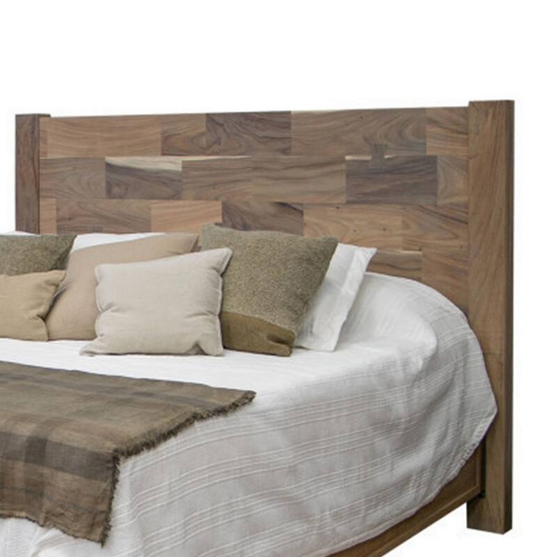 Umey Queen Size Bed, Mango Wood with Grain Details, Two Tone Rustic Brown