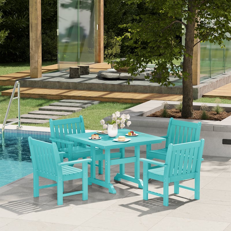 Laguna Poly 5-Piece Outdoor Patio Square Table Garden Arm Chairs Dining Set