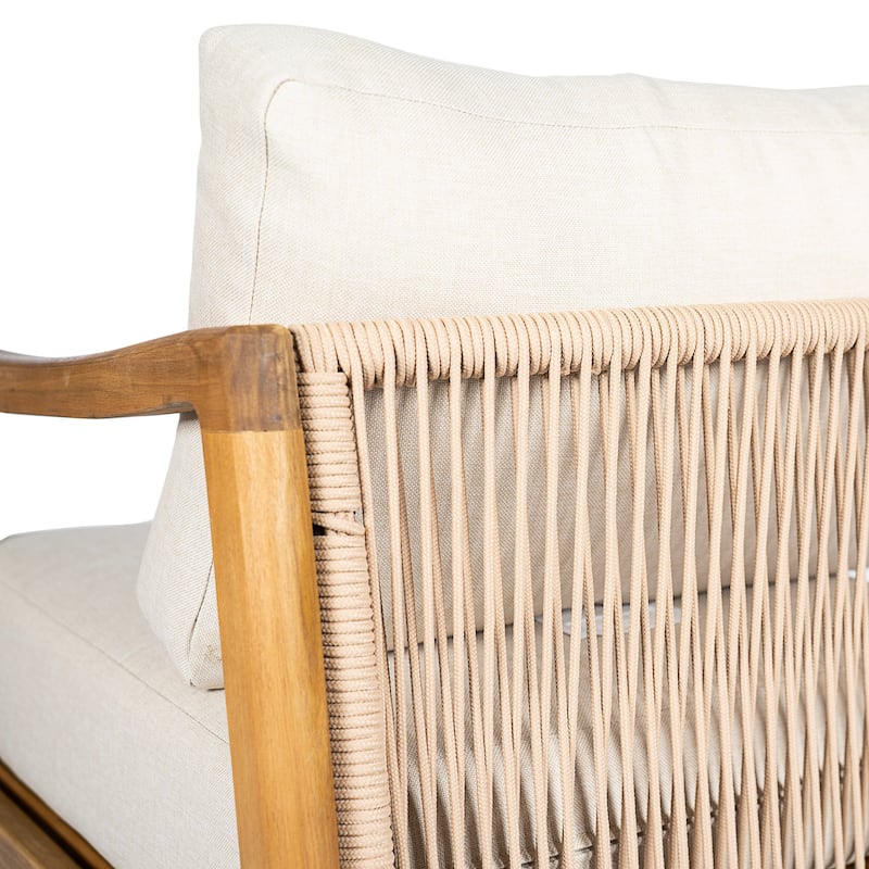 Christopher Knight Home - Outdoor Acacia Wood Club Chair with Rope Back and Water-Repellent Cushions