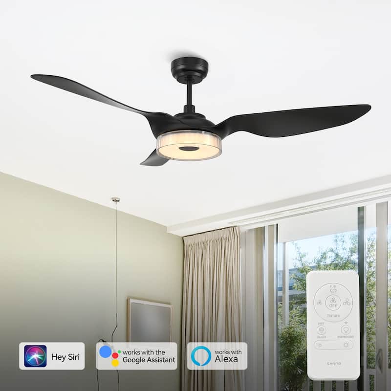 CARRO Felix 56" ABS 3-Blade Indoor Black Smart Ceiling Fan with Light and Remote - Black