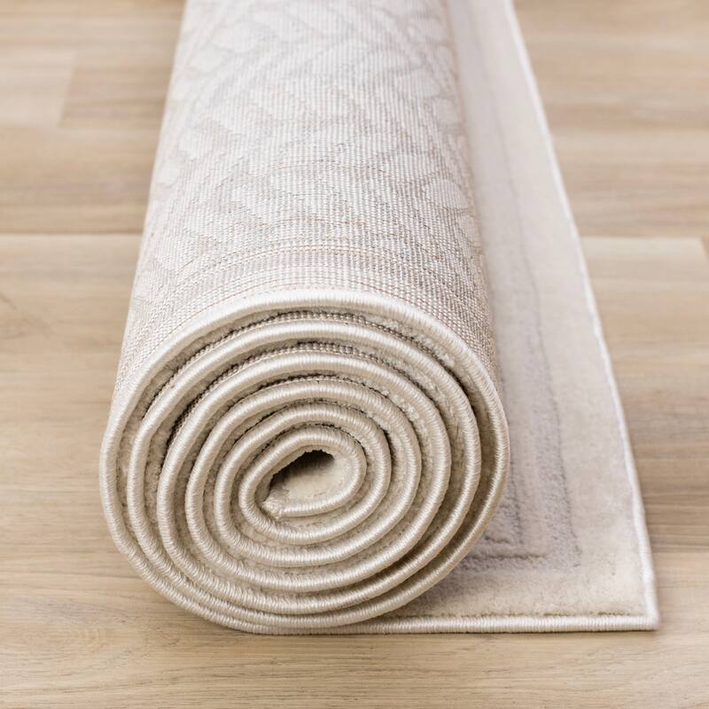 Ellie Collection - High-Low Textured Soft Polyester Cream Area Rug