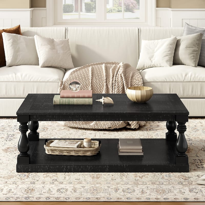 Wood Pine 45.2-in W x 17.7-in H Coffee Table - 45.2" x 17.7" - Black