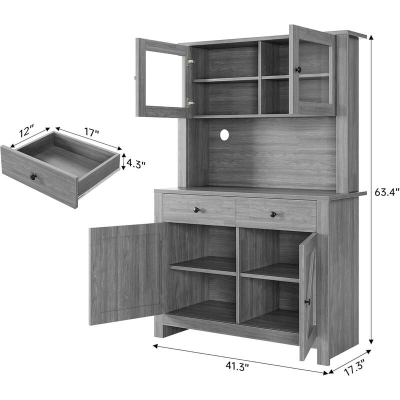 Freestanding Kitchen Pantry Cabinet with Microwave Stand & Buffet Cupboard, Adjustable Shelves for Dining Room