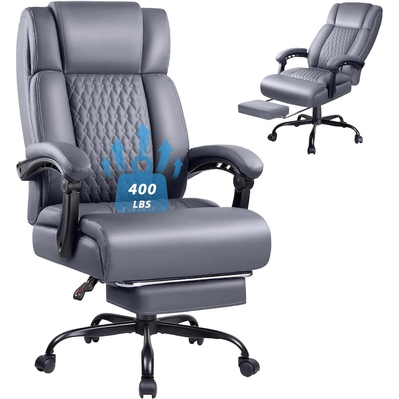 BOSSIN Big and Tall Office Chair Executive Heavy Duty Home Chairs with Foot Rest Ergonomic,High Back and Lumbar Support - New Grey
