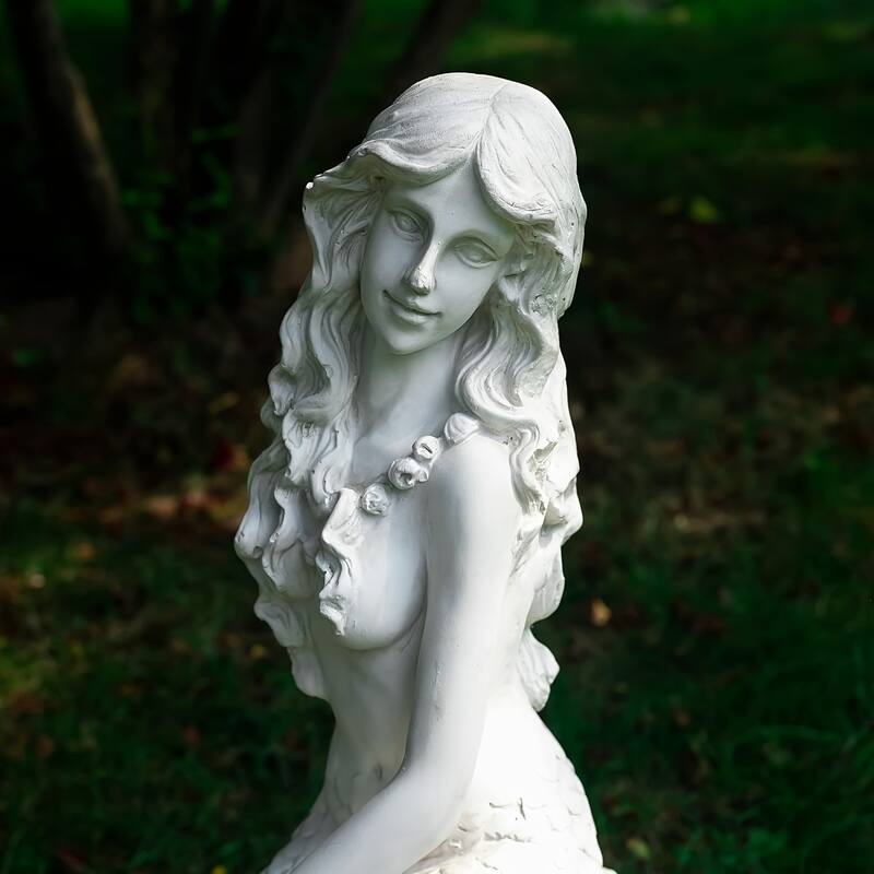 20"H Mermaid on Ocean Rock Garden Statue Resin Sculpture Large Mermaid Figurine Collectible Nautical Fairy Tale