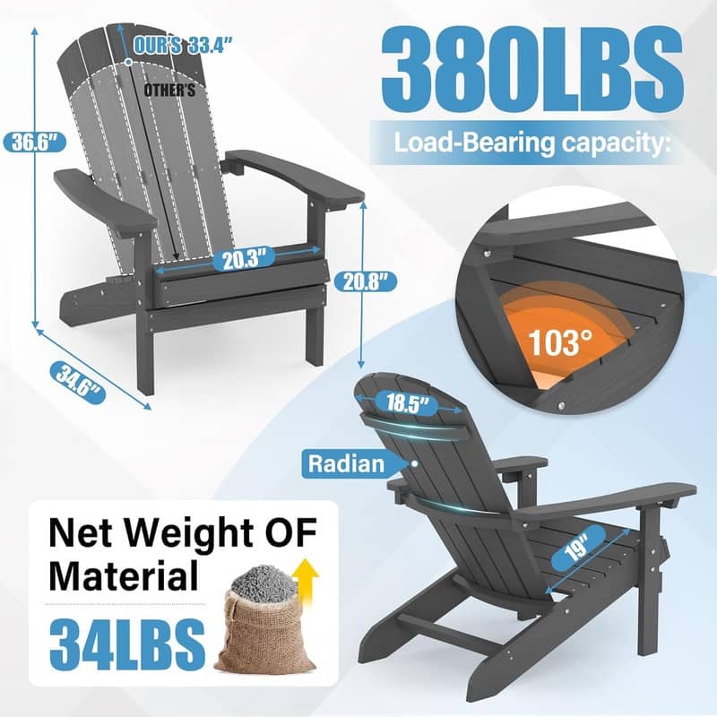 WINSOON All Weather HIPS Outdoor Plastic Adirondack Chair