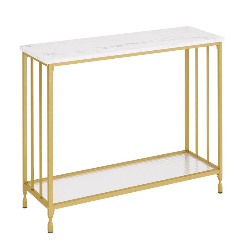 2 Tier Retro Console Table with Glass Shelf Storage