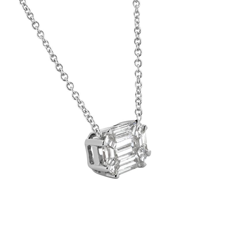 Auriya 14k Gold 1/2ctw Emerald Cut Solitaire Diamond Necklace (E-F, VS1-VS2) - White