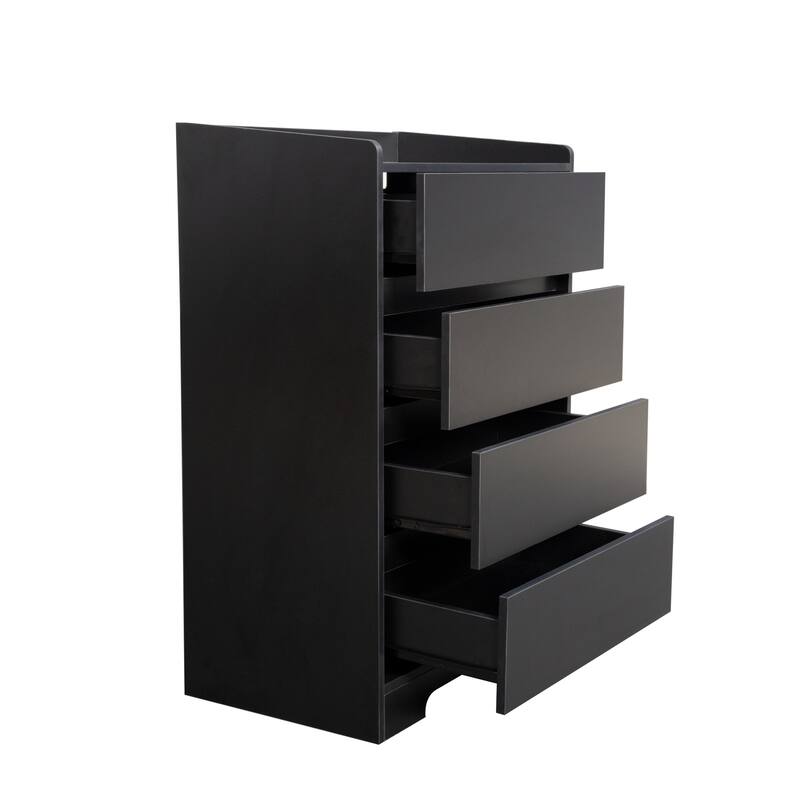 Anmytek Black Four Drawer Storage Chest Modern Dresser Organizer for Bedroom Living Room