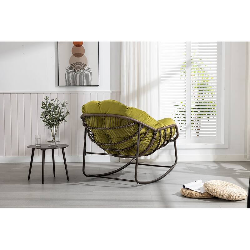 Rocker Recliner Chair Rattan Rocking Chair with Padded Cushion