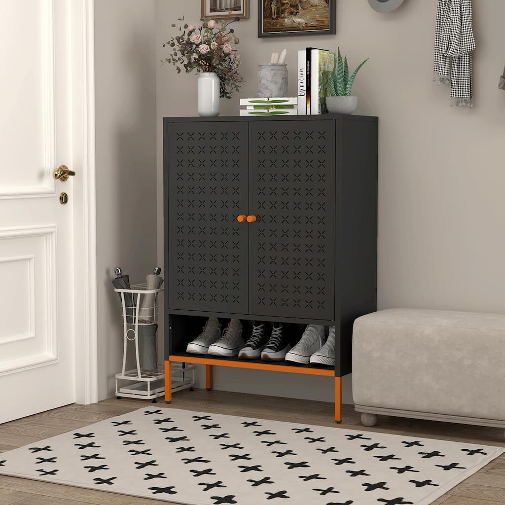 Adjustable Shoe Cabinet with Butterfly Doors - Space-Saving Design