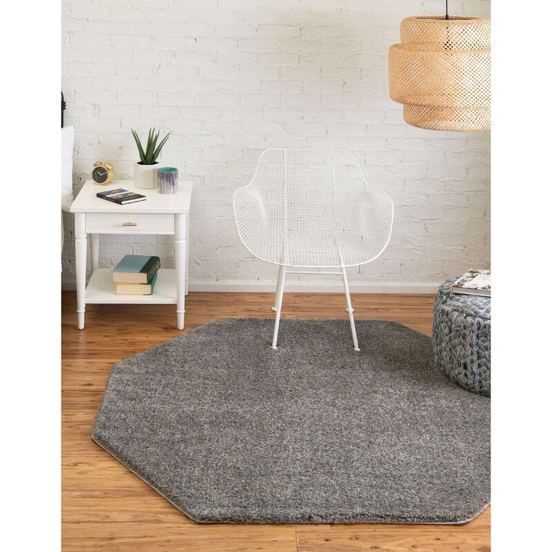 Solid/Striped Zoit Collection Area Rug - 5'x5' Octagon - Gray